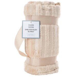 NWT Embossed Plush Blanket 50in x 60in Beige Neutral Modern Minimalist Coastal